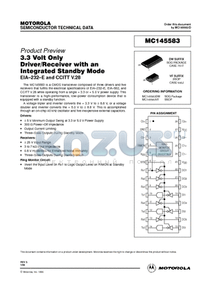 MC145583DW datasheet - 3.3 VOLT ONLY DRIVER / RECEIVER WITH AN INTEGRATED STANDBY MODE