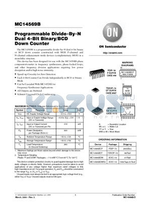 MC14569BCP datasheet - Programmable Divide-By-N Dual 4-Bit Binary/BCD Down Counter