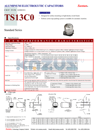 TS13C0 datasheet - ALUMINUM ELECTROLYTIC CAPACITORS
