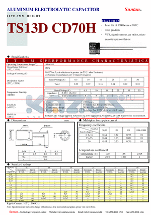 TS13DC-CD70H datasheet - ALUMINUM ELECTROLYTIC CAPACITOR