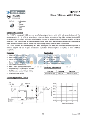 TS1937CX5RF datasheet - Boost (Step-up) WLED Driver