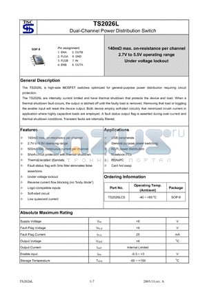 TS2026L datasheet - Dual-Channel Power Distribution Switch