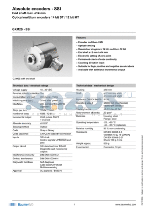 GXM2S.524A302 datasheet - Absolute encoders - SSI