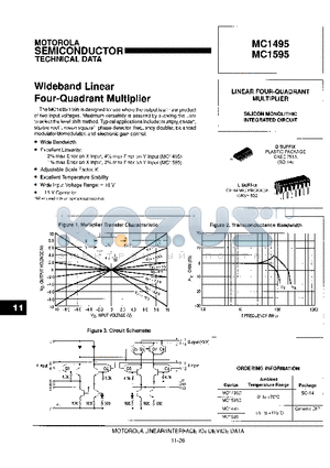 MC1595 datasheet - Wideband Linear Four-Quadrant Multiplier