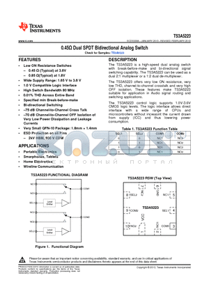 TS3A5223 datasheet - 0.45ohm Dual SPDT Bidirectional Analog Switch