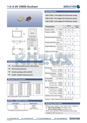 GXO-U109BI datasheet - 1.8 ~ 2.8V CMOS Oscillator