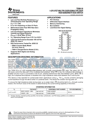 TS5N118DBQRE4 datasheet - 1-OF-8 FET MULTIPLEXER/DEMULTIPLEXER HIGH-BANDWIDTH BUS SWITCH