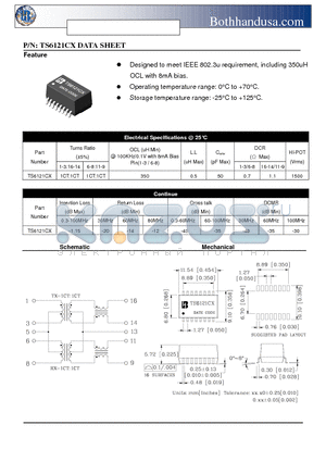 TS6121CX datasheet - 10/100 BASE-T ETHERNET ISOLATION TRANSFORMER