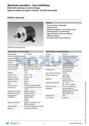 GXP8W.B20M101 datasheet - Absolute encoders - bus interfaces