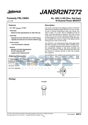 JANSR2N7272 datasheet - 8A, 100V, 0.180 Ohm, Rad Hard, N-Channel Power MOSFET