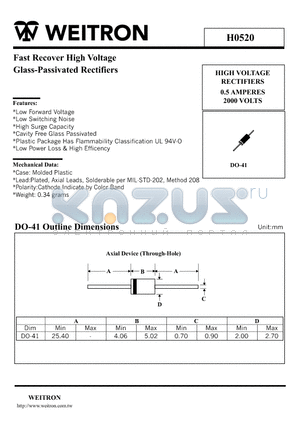 H0520 datasheet - Fast Recover High Voltage Glass-Passivated Rectifiers