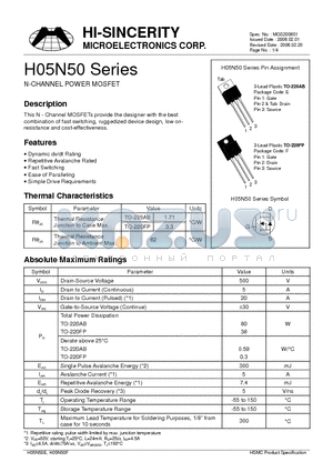 H05N50F datasheet - N-CHANNEL POWER MOSFET