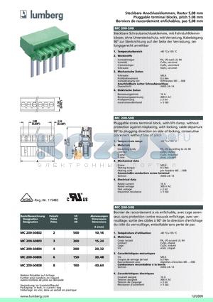 MC200-50803 datasheet - Steckbare Anschlussklemmen, Raster 5,08 mm