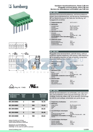 MC200-50806 datasheet - Steckbare Anschlussklemmen, Raster 5,08 mm