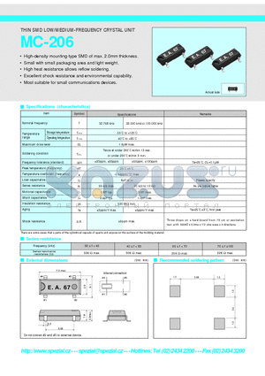 MC206 datasheet - THIN SMD LOW/MEDIUM-FREQUENCY CRYSTAL UNIT