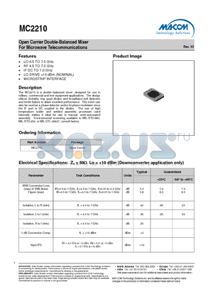 MC2210 datasheet - Open Carrier Double-Balanced Mixer For Microwave Telecommunications