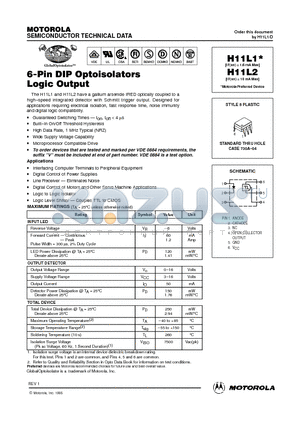 H11L1 datasheet - 6-Pin DIP Optoisolators Logic Output