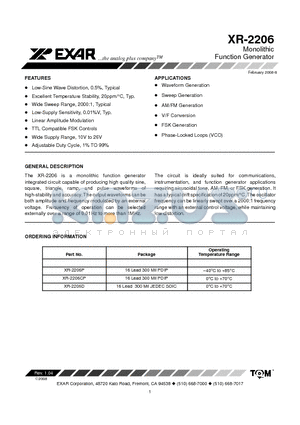 XR-2206 datasheet - Monolithic Function Generator