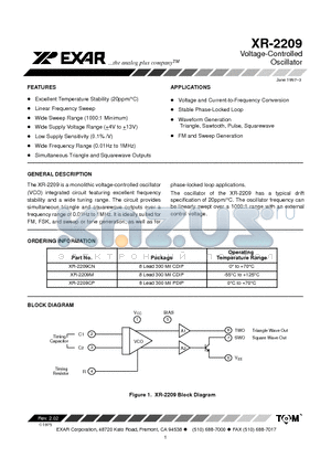 XR-2209CP datasheet - Voltage-Controlled Oscillator