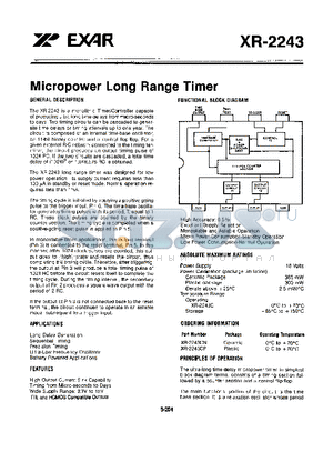 XR-2243 datasheet - Micropower Long Range Timer