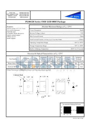 PL00120-WCR08 datasheet - PL00120 Series SMD LED 0805 Package
