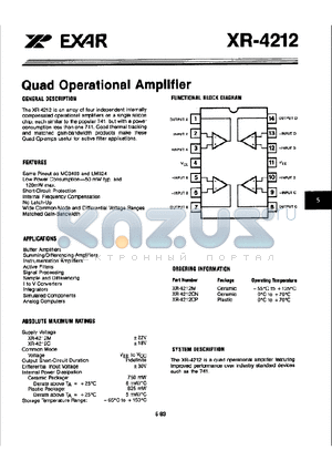 XR-4212 datasheet - Quad Operational Amplitier