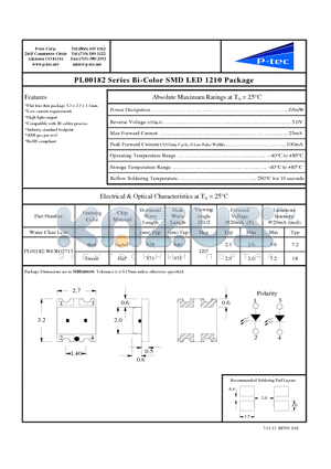 PL00182-WCRG2713 datasheet - PL00182 Series Bi-Color SMD LED 1210 Package