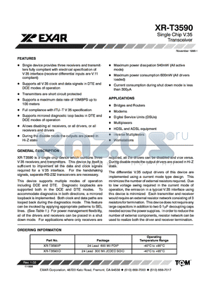 XR-T3590 datasheet - SINGLE CHIP V.35 TRANSCEIVER