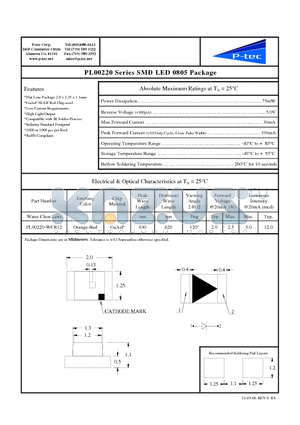 PL00220-WCR12 datasheet - SMD LED 0805 Package