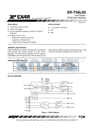 XR-T56L85N datasheet - Low Power PCM Line Interface