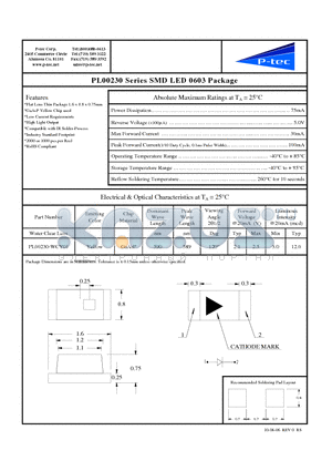 PL00230-WCY01 datasheet - SMD LED 0603 Package