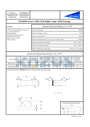 PL00290-WCR08 datasheet - SMD LED Right Angle 1204 Package