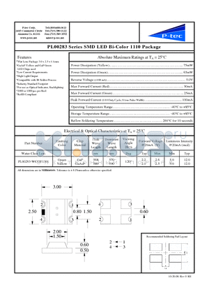 PL00283-WCGY1301 datasheet - SMD LED Bi-Color 1110 Package