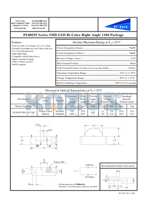 PL00295-WCGY1708 datasheet - SMD LED Bi-Color Right Angle 1104 Package