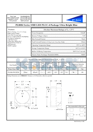 PL0084-WCB13Z datasheet - SMD LED PLCC-4 Package Ultra Bright Blue