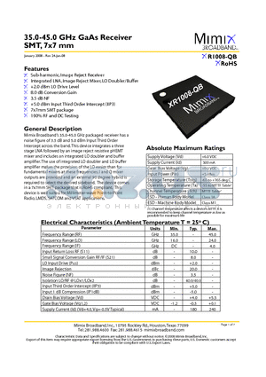 XR1008-QB-EV1 datasheet - 35.0-45.0 GHz GaAs Receiver SMT, 7x7 mm