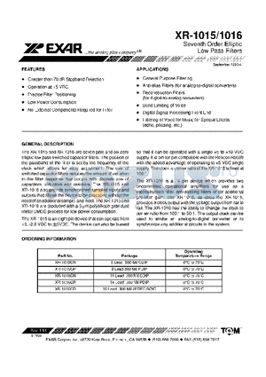 XR1015CP datasheet - Seventh Order Elliptic Low Pass Filters