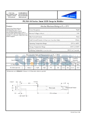 PL31814-1G13-2 datasheet - 3mm LED Snap-in Holder