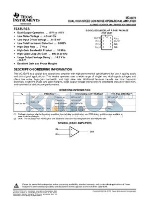 MC33078DGKRG4 datasheet - DUAL HIGH-SPEED LOW-NOISE OPERATIONAL AMPLIFIER