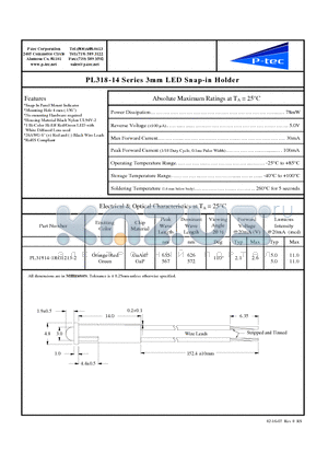 PL31814-1RG1213-2 datasheet - 3mm LED Snap-in Holder