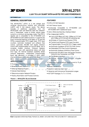 XR16L2751CM datasheet - 2.25V TO 5.5V DUART WITH 64-BYTE FIFO AND POWERSAVE