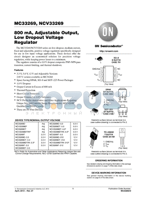 MC33269ST-3.3T3G datasheet - 800 mA, Adjustable Output, Low Dropout Voltage Regulator