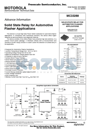 MC33288DHR2 datasheet - Solid State Relay for Automotive Flasher Applications