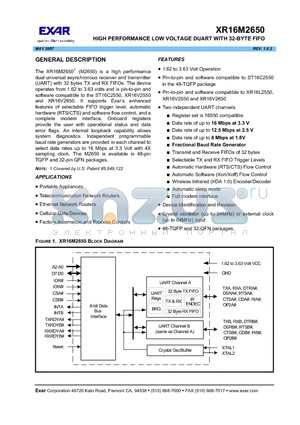 XR16M2650 datasheet - HIGH PERFORMANCE LOW VOLTAGE DUART WITH 32-BYTE FIFO