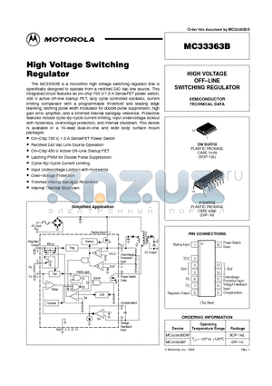 MC33363BP datasheet - HIGH VOLTAGE OFF-LINE SWITCHING REGULATOR