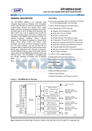 XR16M564D datasheet - 1.62V TO 3.63V QUAD UART WITH 32-BYTE FIFO