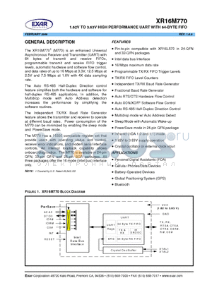 XR16M770IL24 datasheet - 1.62V TO 3.63V HIGH PERFORMANCE UART WITH 64-BYTE FIFO