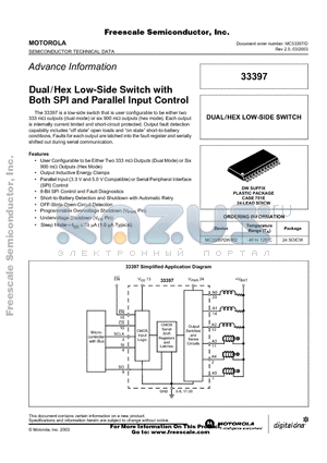 MC33397DW/R2 datasheet - Dual/Hex Low-Side Switch with Both SPI and Parallel Input Control