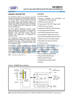 XR16M781IB25 datasheet - 1.62V TO 3.63V UART WITH 64-BYTE FIFO AND VLIO INTERFACE