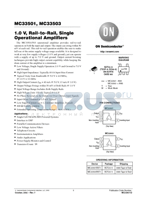 MC33503 datasheet - 1.0 V, Rail-to-Rail, Single Operational Amplifiers